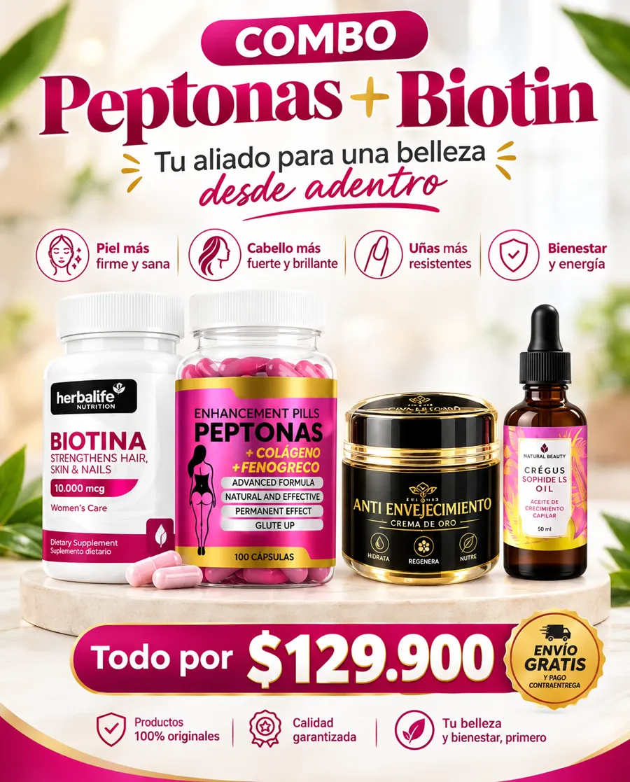 Combo Peptonas más Biotina, crema antiarrugas y aceite, por $129.900 con envío gratis